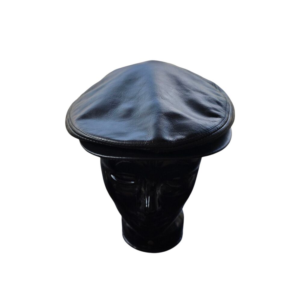 Vtg Stacy Adams Leather Ivy Cap Hat Made In USA UNITE Union Black XL Flat Cap